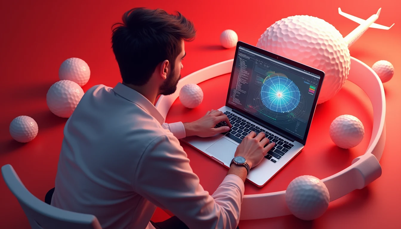 High angle view of student using flight planning software on laptop