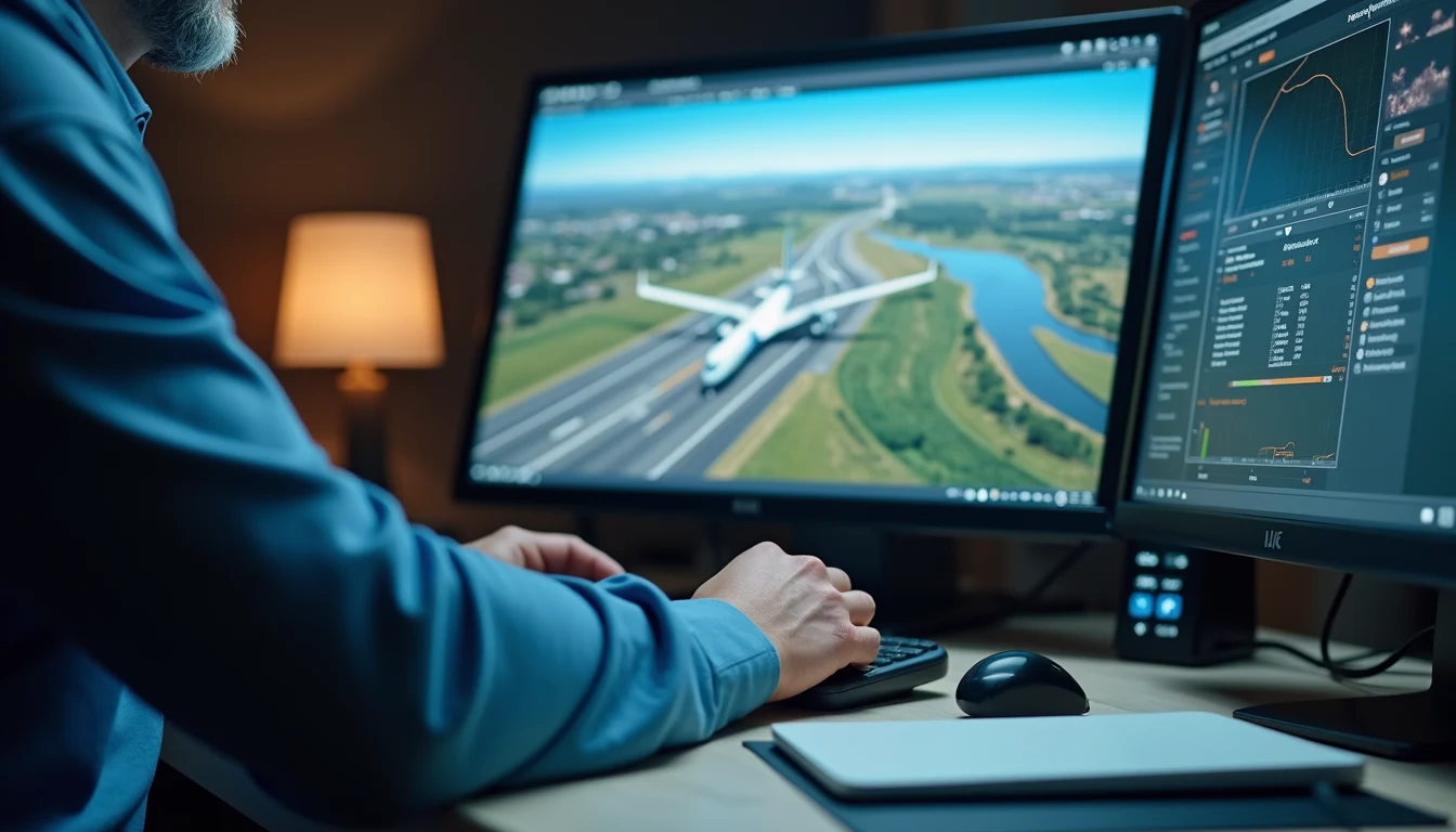 Close-up view of a student working on flight planning software